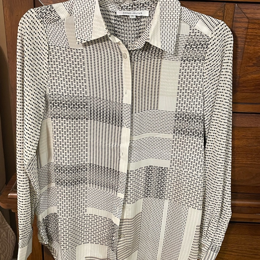 Rose & Olive Cream and Black Geometric Button-Down Shirt